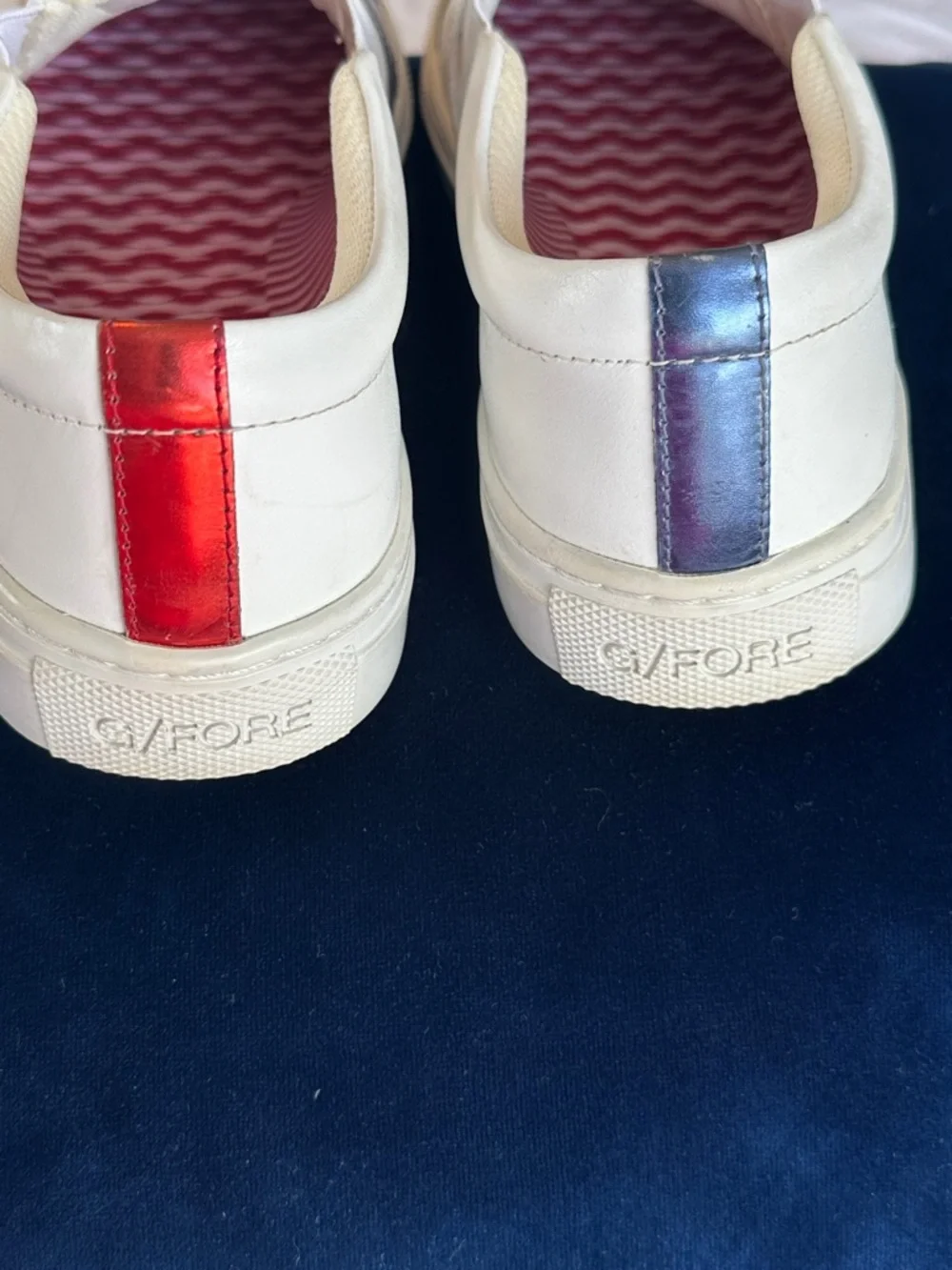 G/FORE White Slip-On Sneakers with Red, Silver & Navy Star . Runs small - Picture 5 of 7